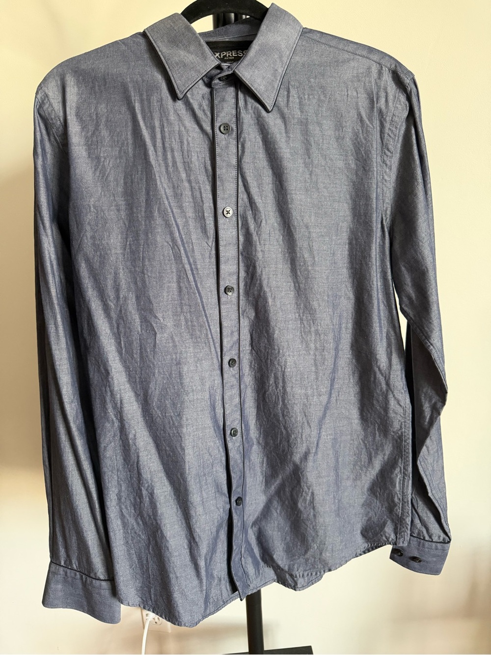 Express Men's Slate Blue Long-Sleeve Button-Up Shirt
